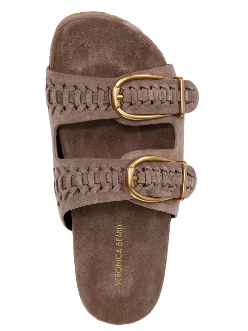 Veronica Beard Taupe Braided Suede Double-Buckle Slide Sandal